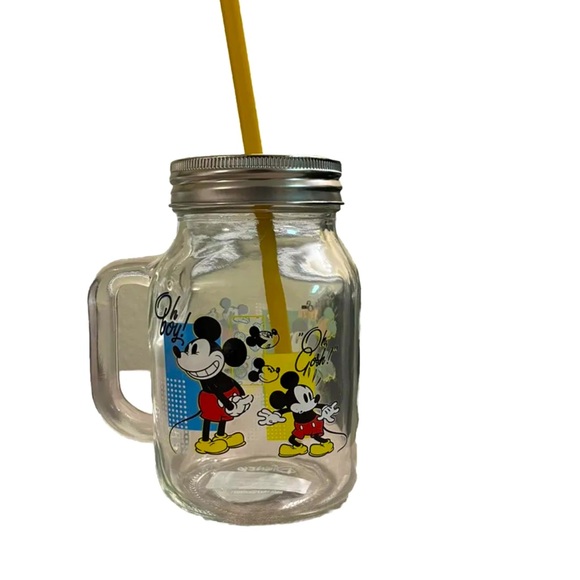 Disney Mickey & Minnie Mouse Collectible Mason Jar With Lid & Straw, T-shirt L - Picture 2 of 6